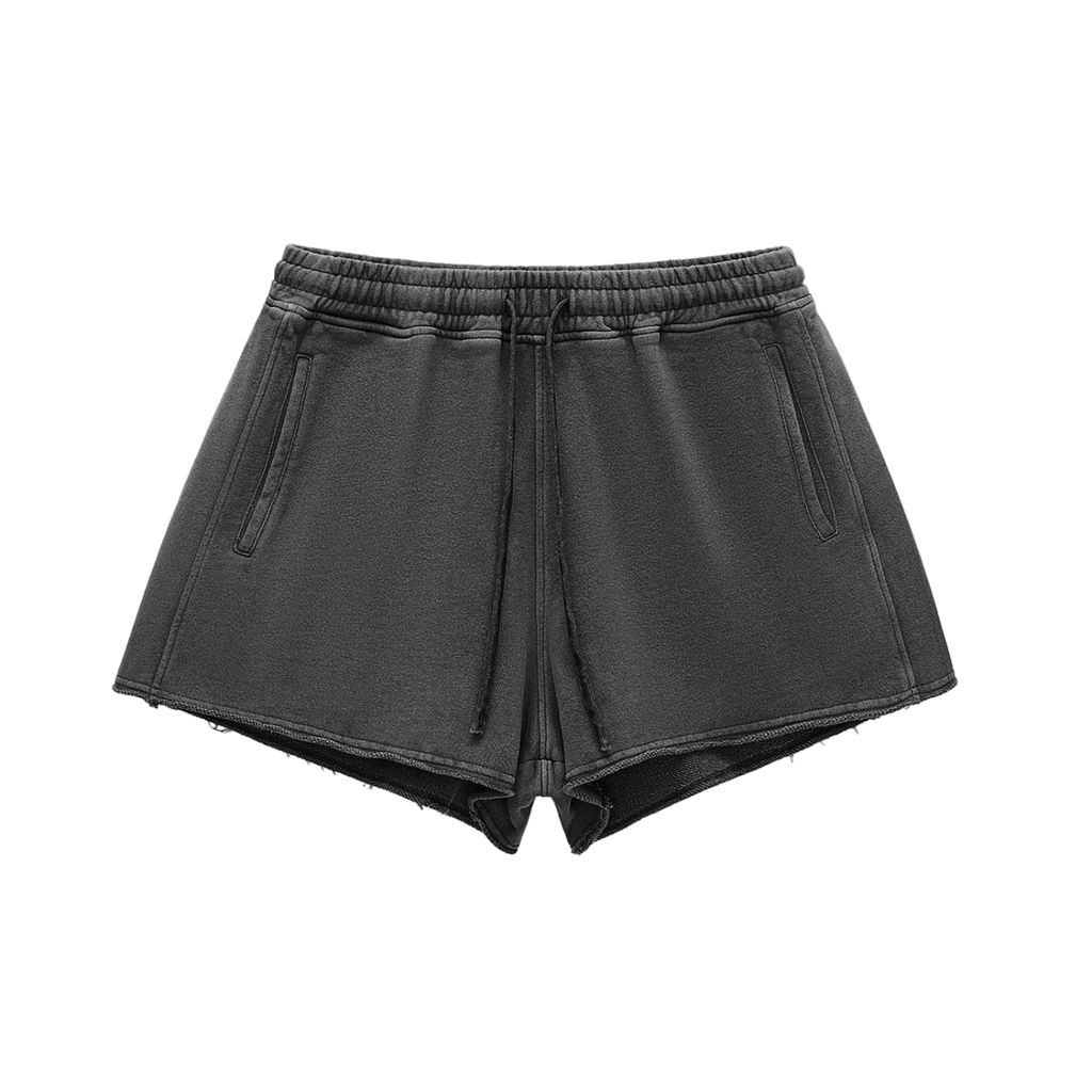 Snow Washed Raw Edge Drawstring Shorts