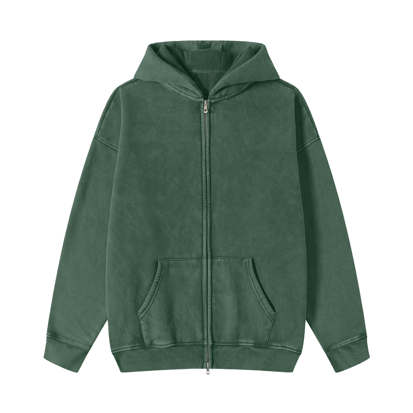Snow Washed Zip-Through Fleece Hoodie