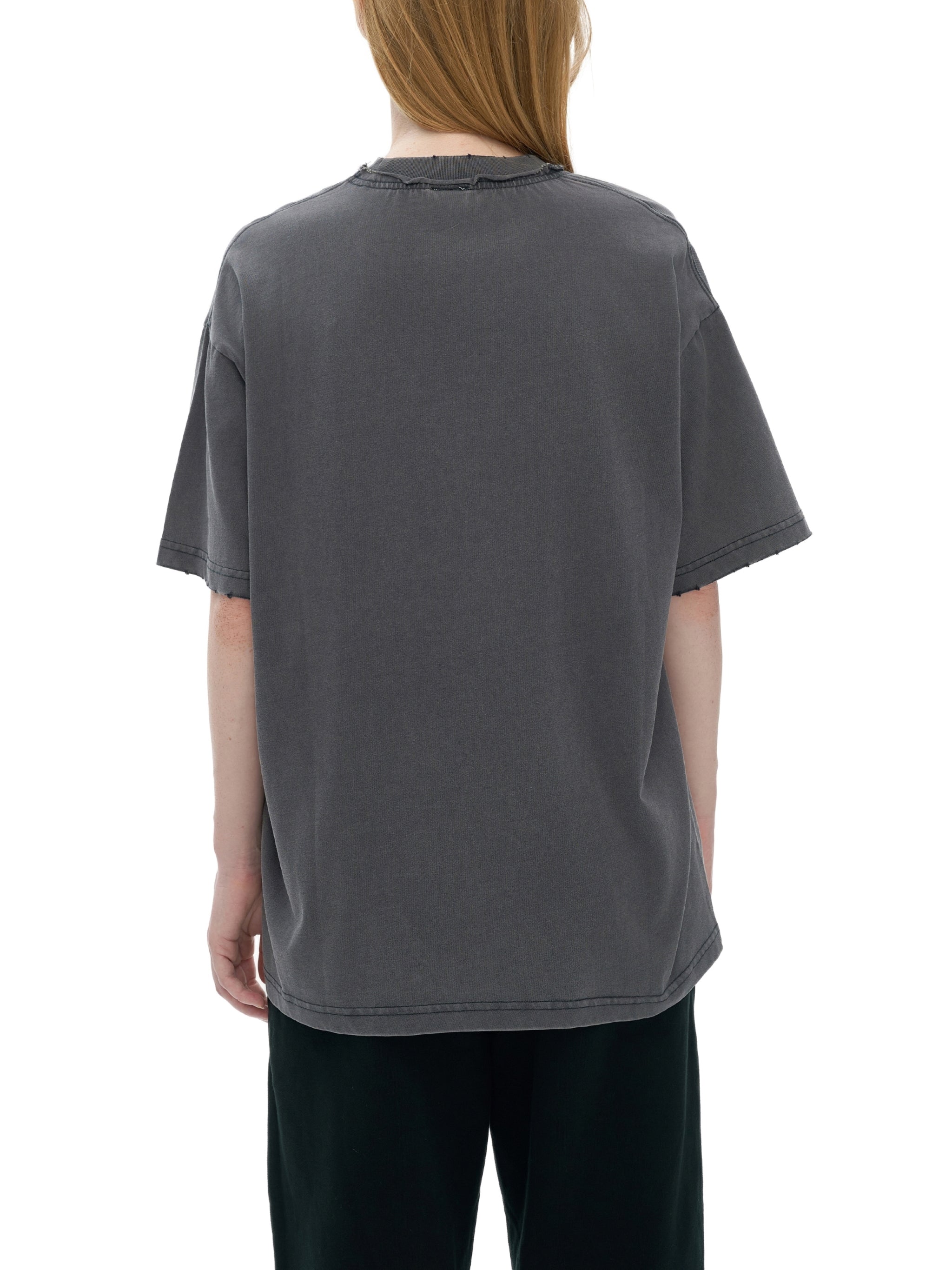 Snow Washed Raw-Edge Neckline T-Shirt